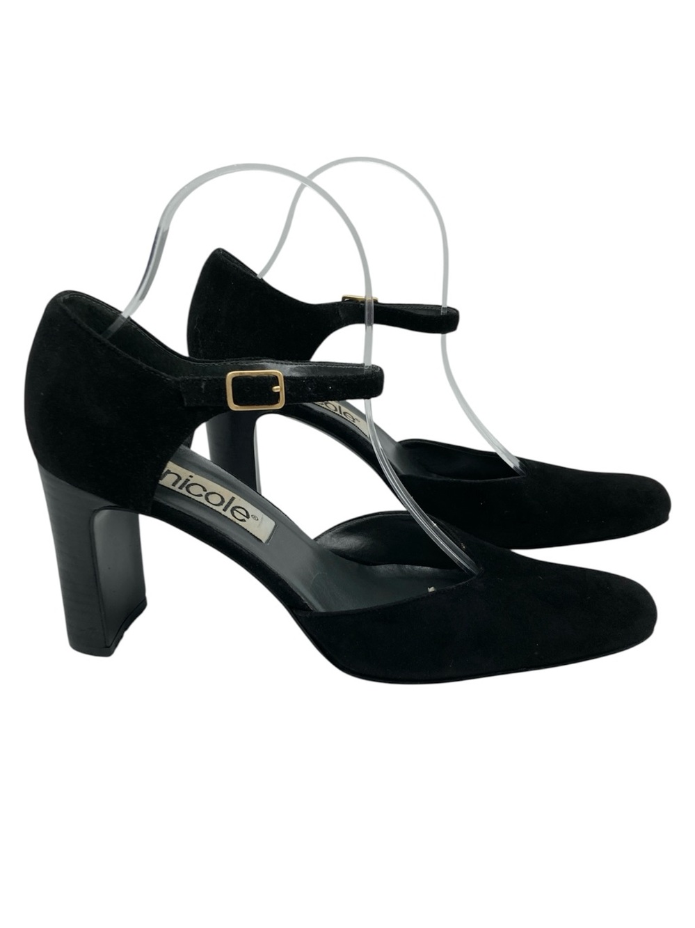 Nicole Dominick Suede Pointed Toe Ankle Strap Heels